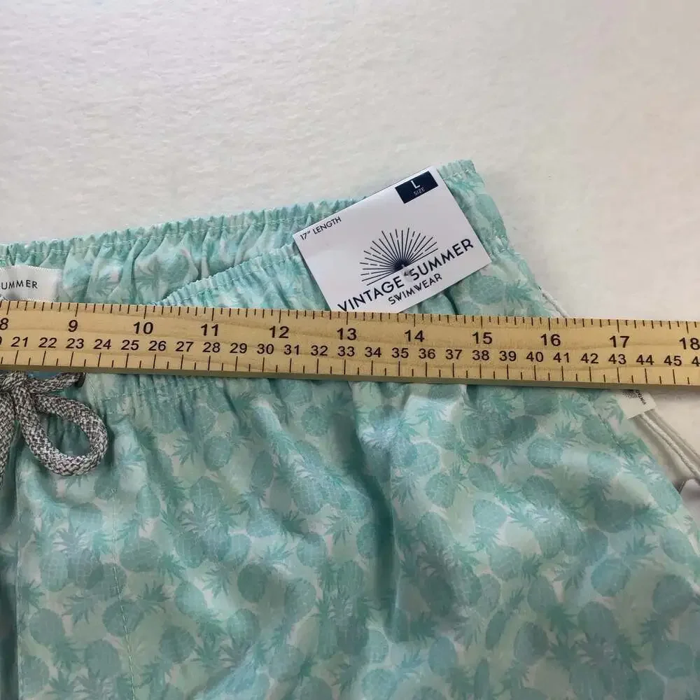 Vintage Summer Men's Pineapple Print Volley Swim Shorts Large Mint Green